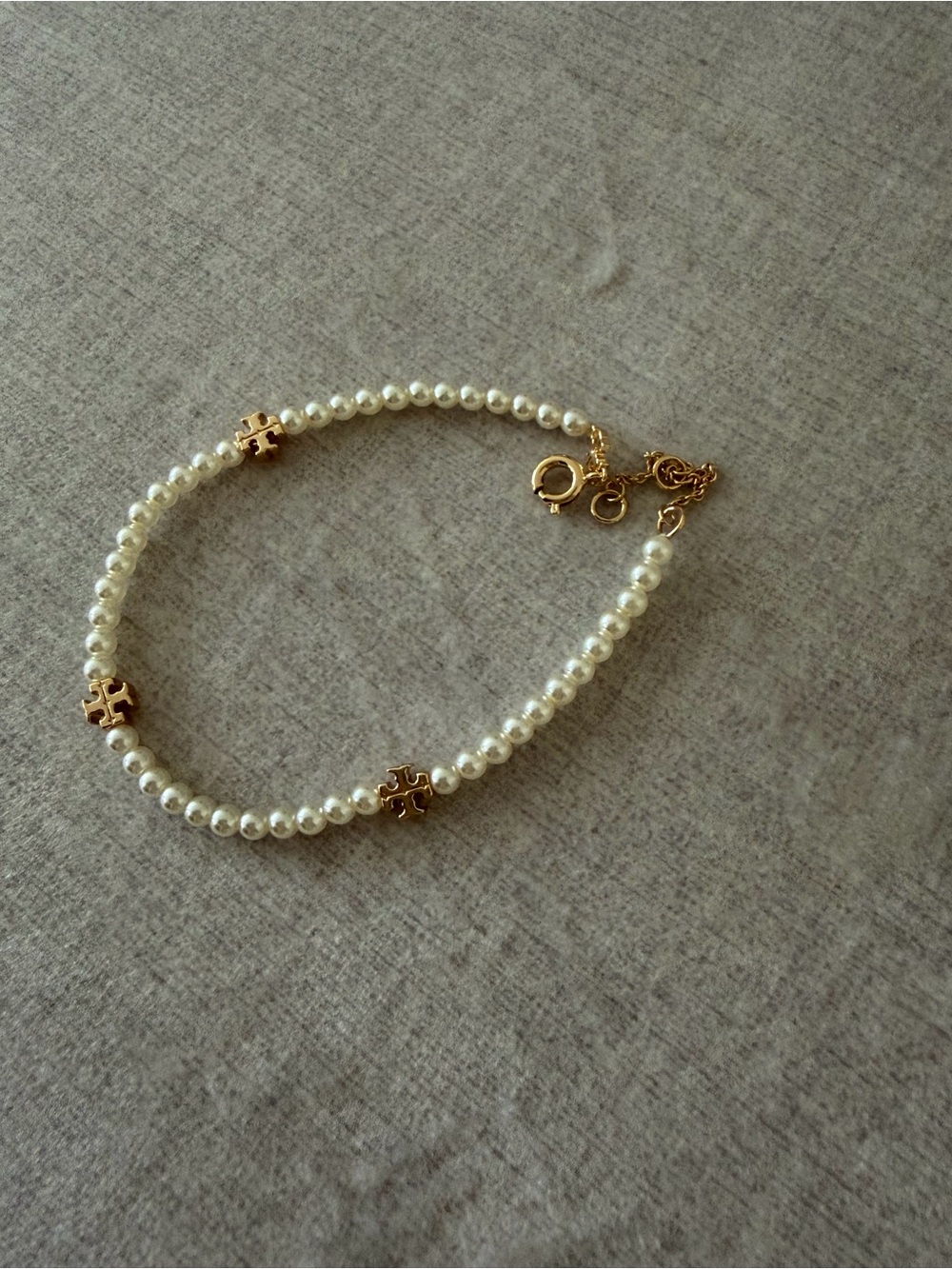 Tory Burch Pearl Necklace with Gold Logo Accents
